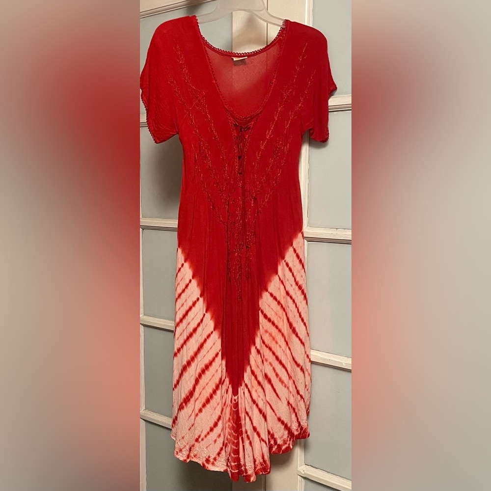 Advance Apparels Embroidered Dip Tie Dye Dress Lace Up Bust Detail
